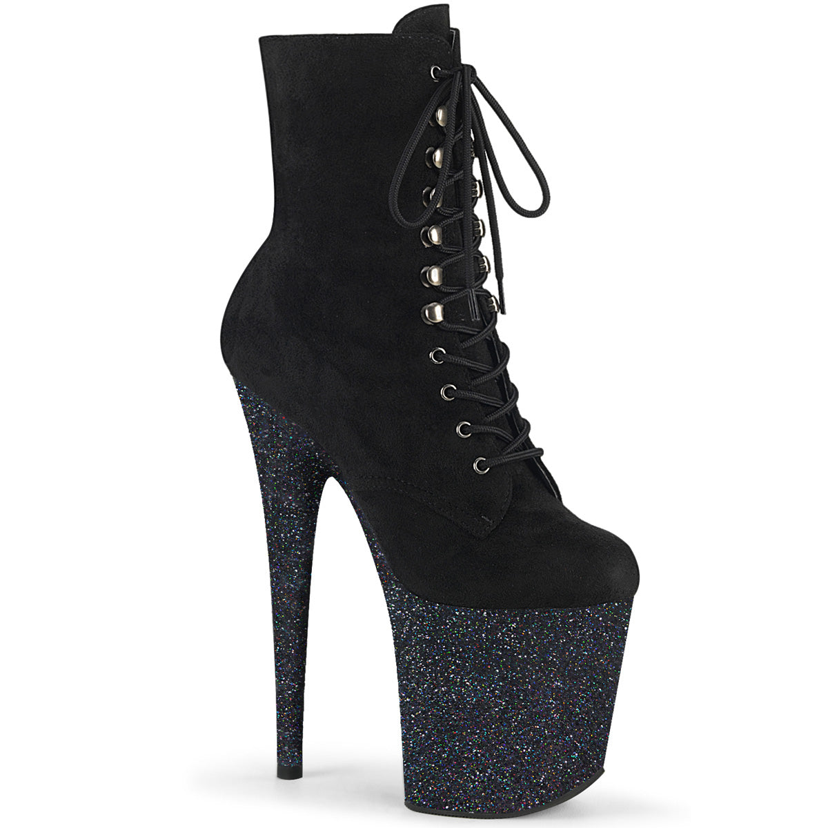 Pleaser Womens Ankle Boots FLAMINGO-1020FSMG Blk Faux Suede/Blk Multi Mini Glitter