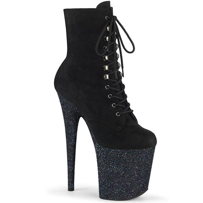 Pleaser Womens Ankle Boots FLAMINGO-1020FSMG Blk Faux Suede/Blk Multi Mini Glitter