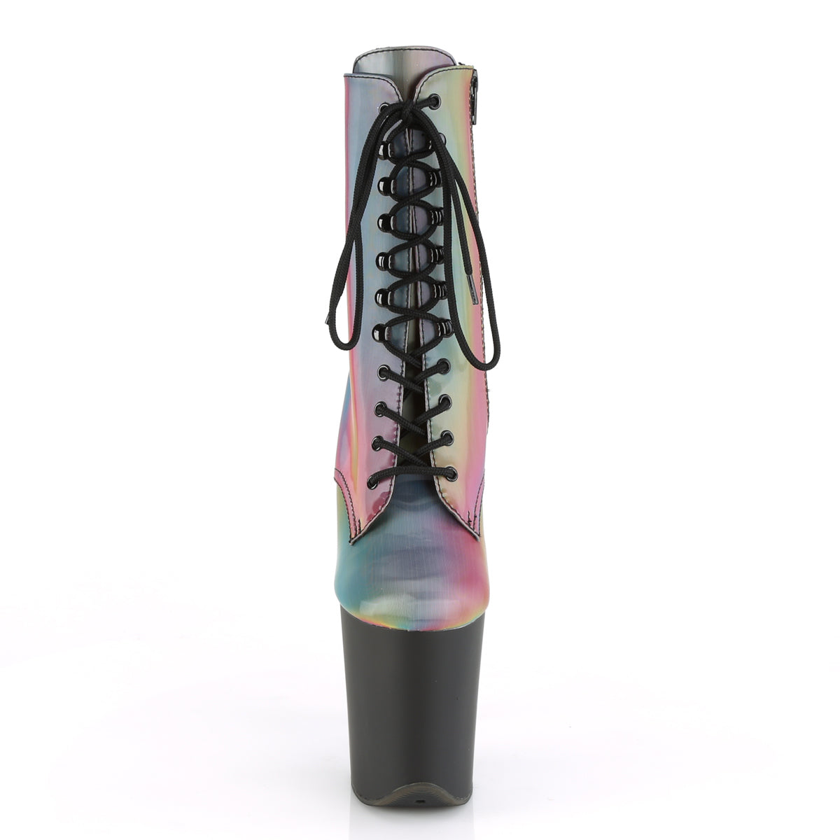 Pleaser Womens Ankle Boots FLAMINGO-1020REFL Rainbow Reflective/Blk Matte