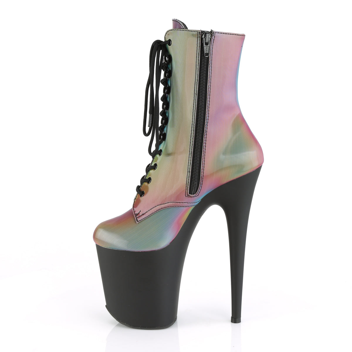 Pleaser Womens Ankle Boots FLAMINGO-1020REFL Rainbow Reflective/Blk Matte