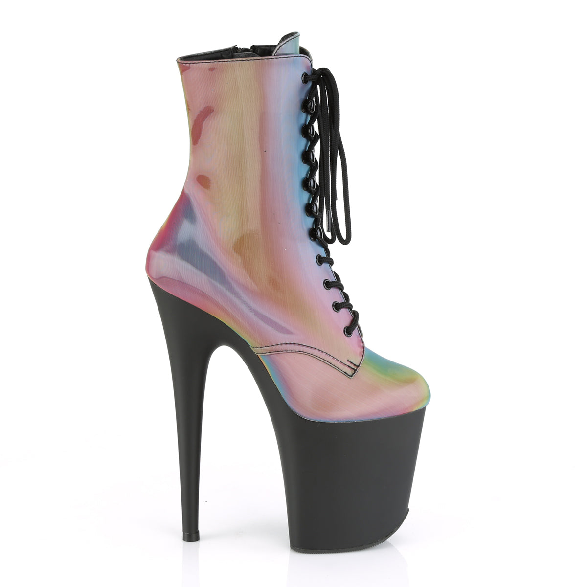 Pleaser Womens Ankle Boots FLAMINGO-1020REFL Rainbow Reflective/Blk Matte