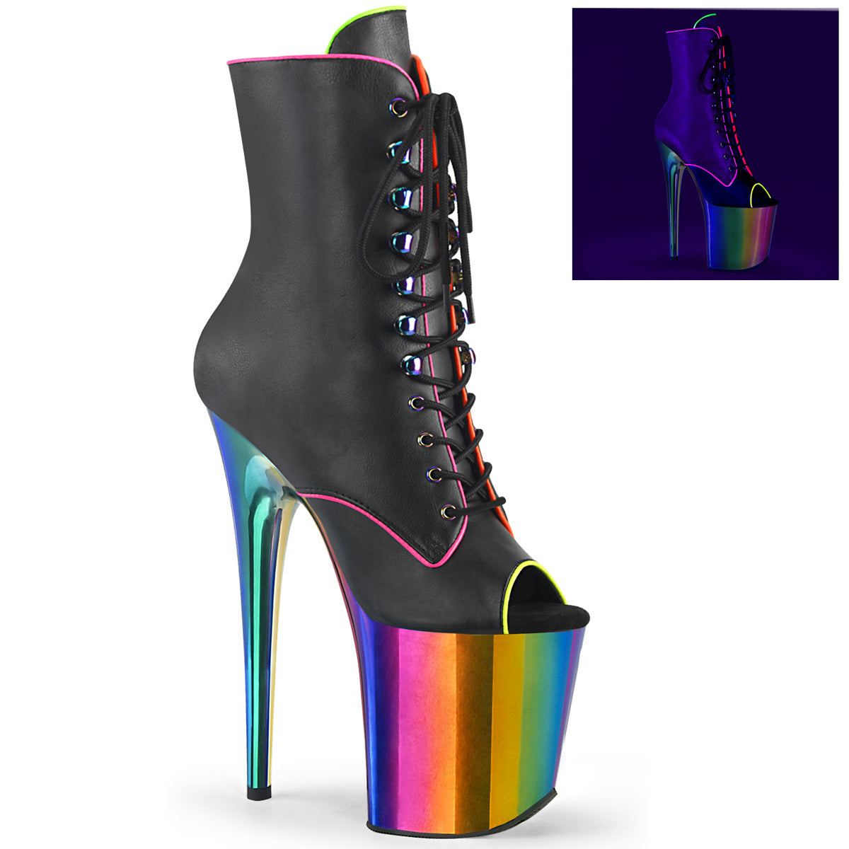 Pleaser  Bottines FLAMINGO-1021rc-02 BLK PAT /Rainbow Chrome