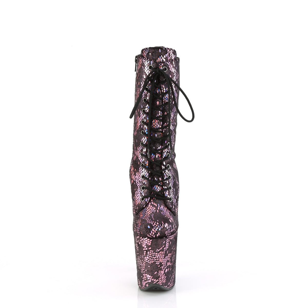 Pleaser   FLAMINGO-1040spf B. Tissu imprimé de serpent holo métallique rose / m