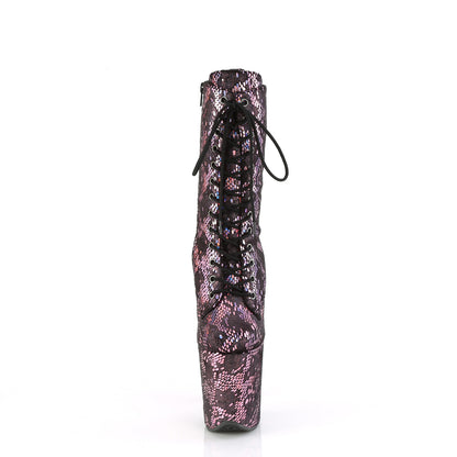 Pleaser   FLAMINGO-1040spf B. Tissu imprimé de serpent holo métallique rose / m