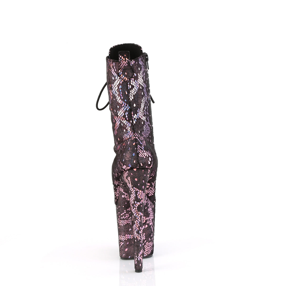 Pleaser   FLAMINGO-1040spf B. Tissu imprimé de serpent holo métallique rose / m