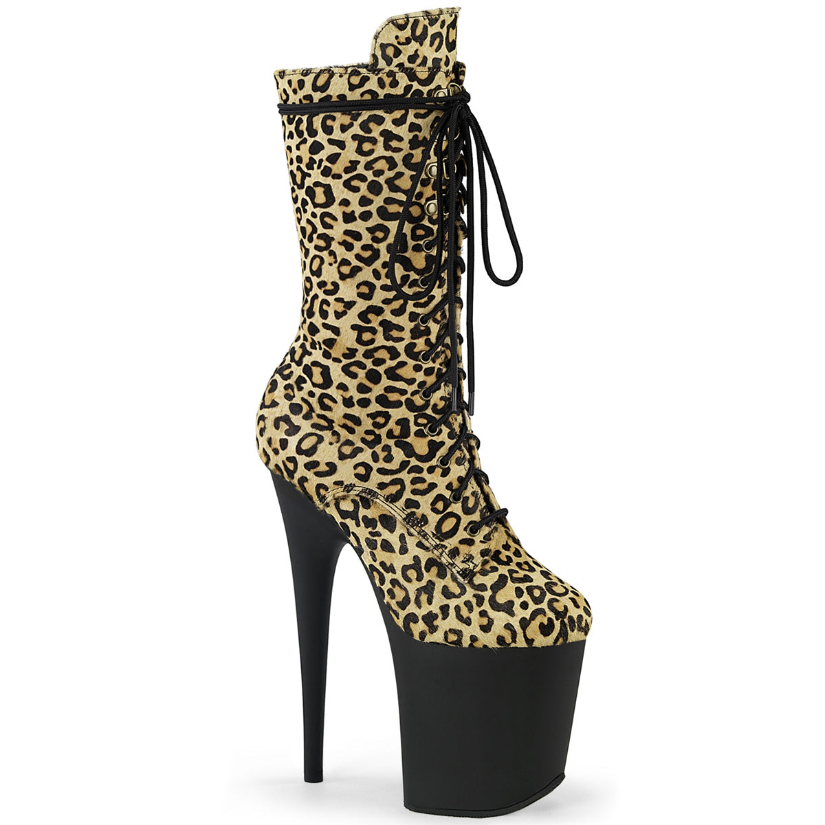Pleaser  Bottines FLAMINGO-1050 LP Léopard Imprimer Pony Cheveux / Noir Matte