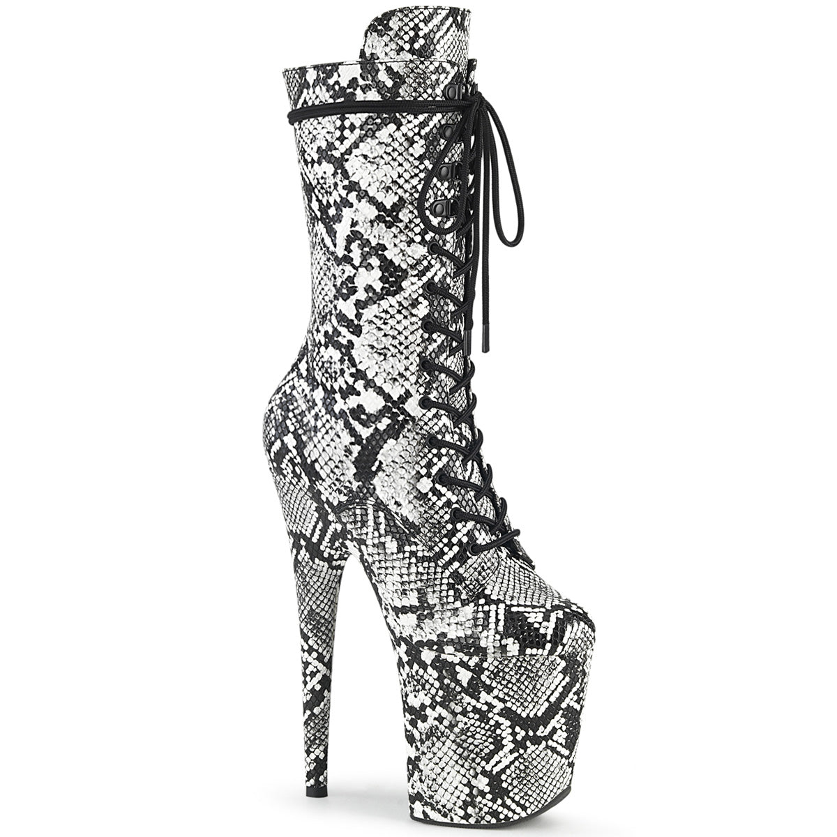 Pleaser Bottines pour femmes FLAMINGO-1050SP Blk-Wht Snake Print / Blk-Wht Snake Print