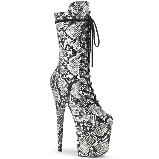 Pleaser Bottines pour femmes FLAMINGO-1050SP Blk-Wht Snake Print / Blk-Wht Snake Print