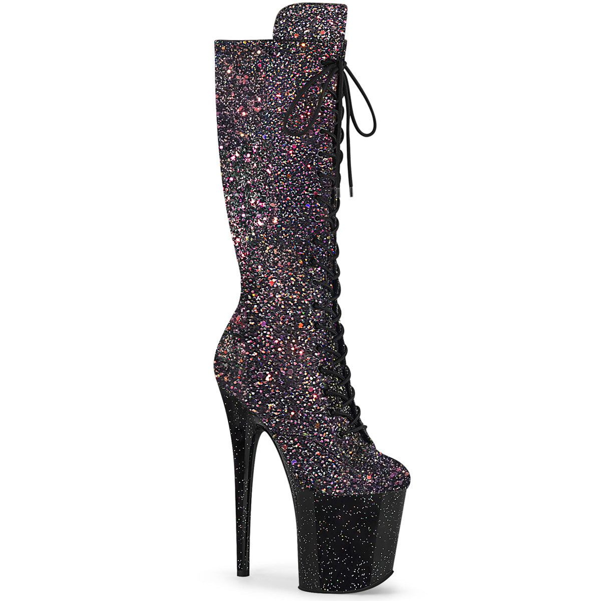 Pleaser Womens Boots FLAMINGO-2020MG Blk Multi Glitter/Blk
