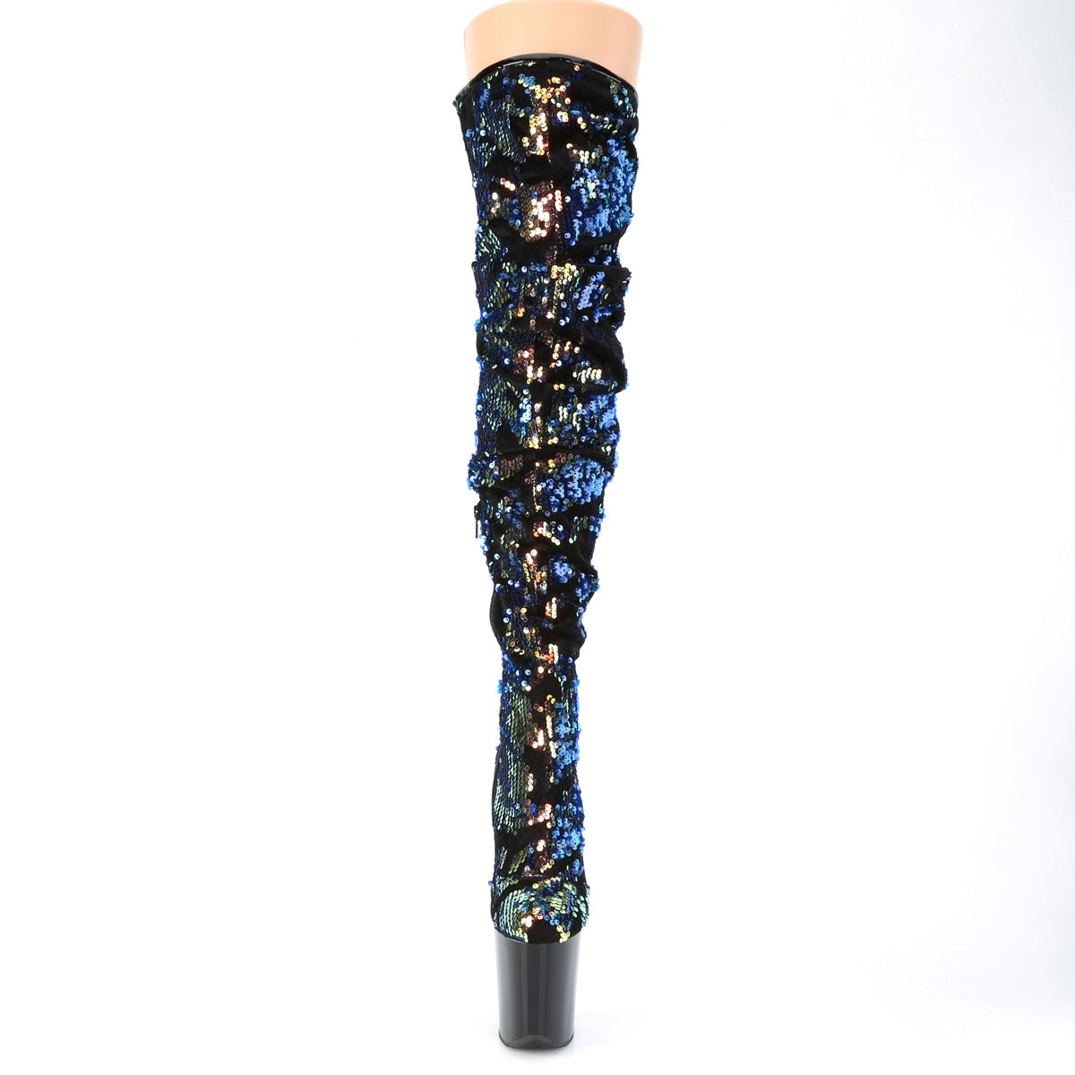 Pleaser Bottes pour femmes FLAMINGO-3004 paillettes irescentes bleues / blk