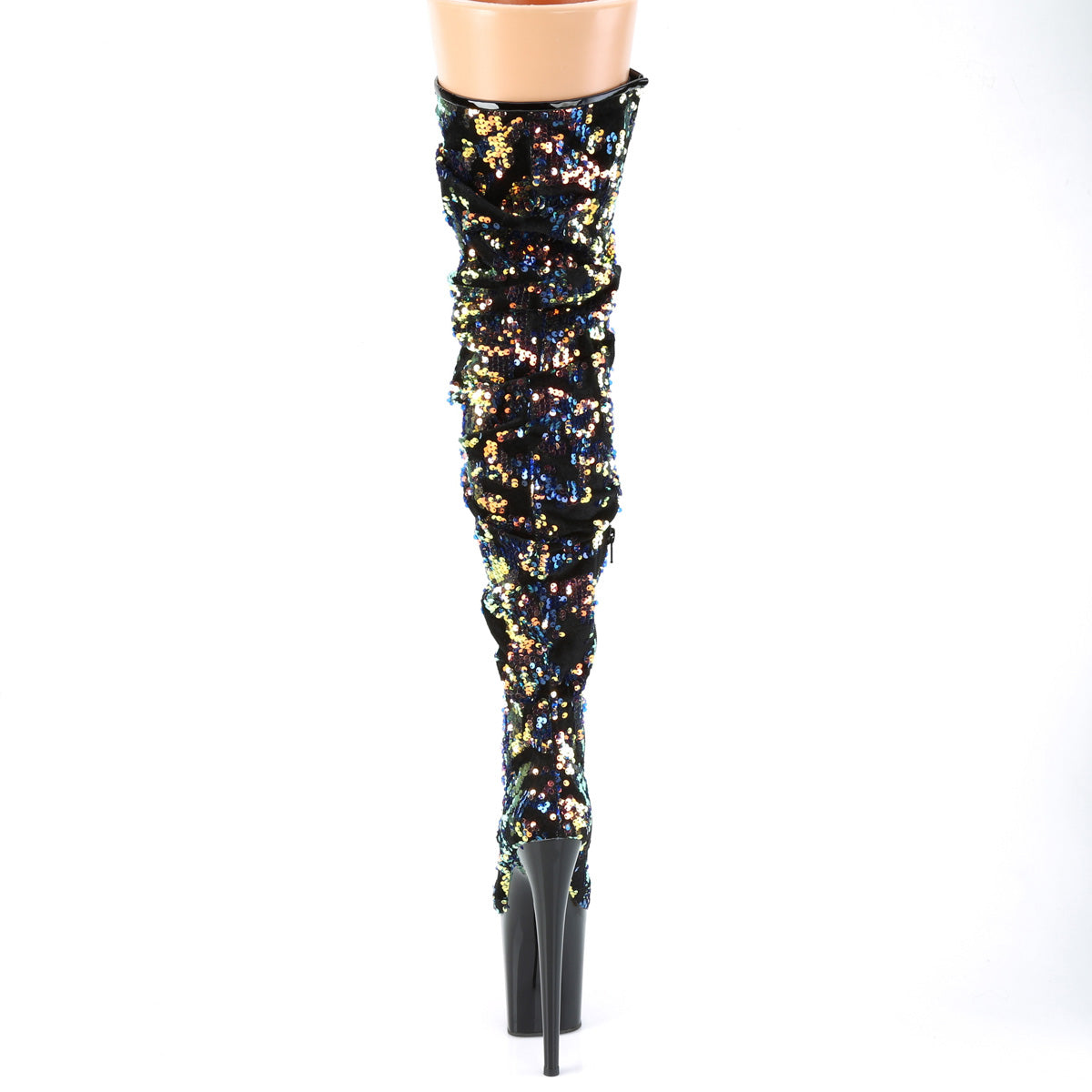 Pleaser Bottes pour femmes FLAMINGO-3004 paillettes irescentes bleues / blk