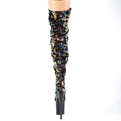 Pleaser Bottes pour femmes FLAMINGO-3004 paillettes irescentes bleues / blk