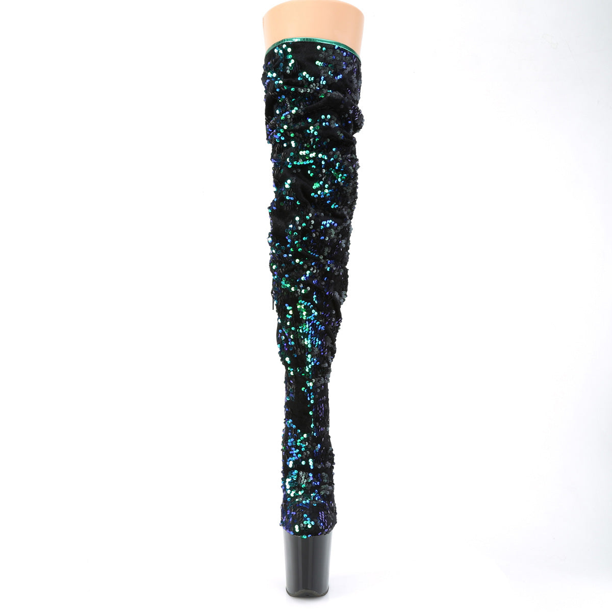 Pleaser Bottes pour femmes FLAMINGO-3004 paillettes irescentes vertes / blk