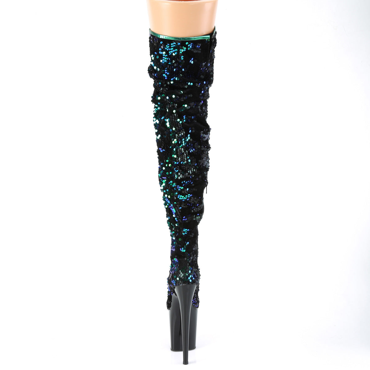 Pleaser Bottes pour femmes FLAMINGO-3004 paillettes irescentes vertes / blk