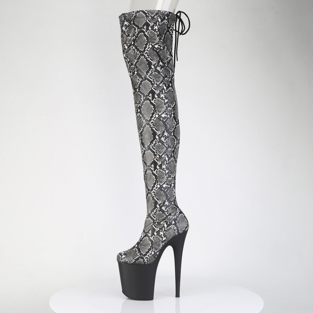 Pleaser Women's Platform Shoes FLAMINGO-3008SP-BT Grey-Blk Snake Print/Blk Matte
