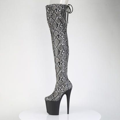 Pleaser Women's Platform Shoes FLAMINGO-3008SP-BT Grey-Blk Snake Print/Blk Matte