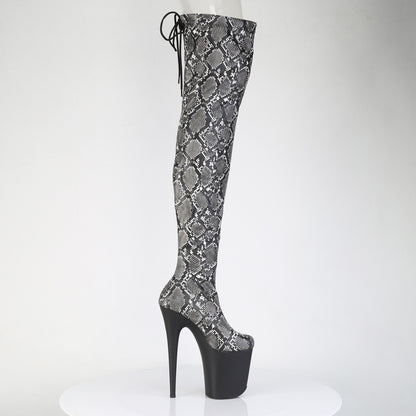 Pleaser Women's Platform Shoes FLAMINGO-3008SP-BT Grey-Blk Snake Print/Blk Matte