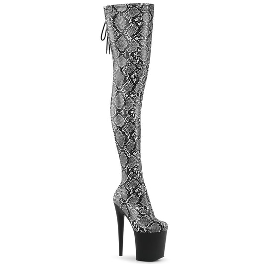 Pleaser Women's Platform Shoes FLAMINGO-3008SP-BT Grey-Blk Snake Print/Blk Matte
