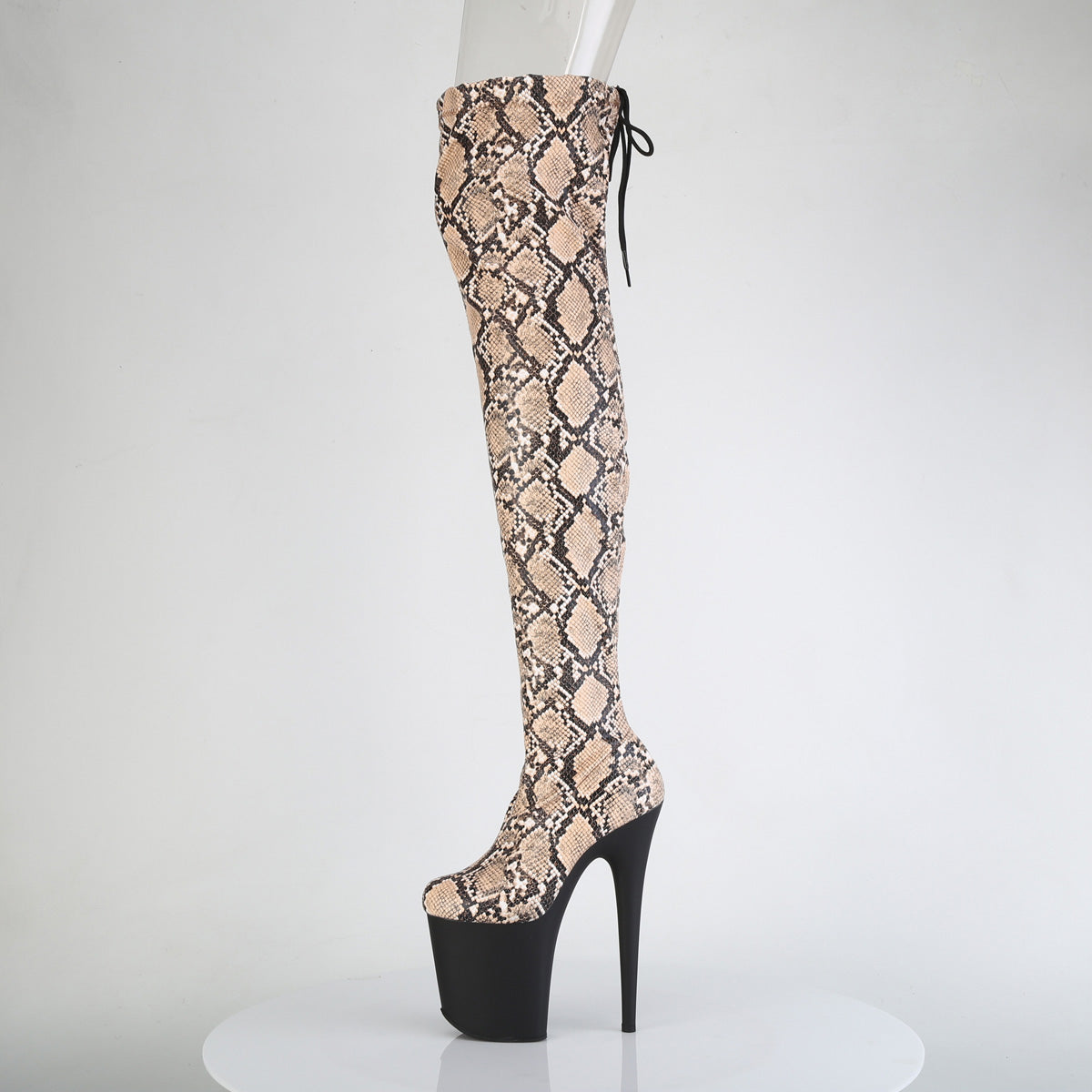 Pleaser Women's Platform Shoes FLAMINGO-3008SP-BT Tan-Brown Snake Print/Blk Matte
