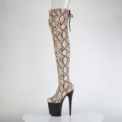 Pleaser Women's Platform Shoes FLAMINGO-3008SP-BT Tan-Brown Snake Print/Blk Matte