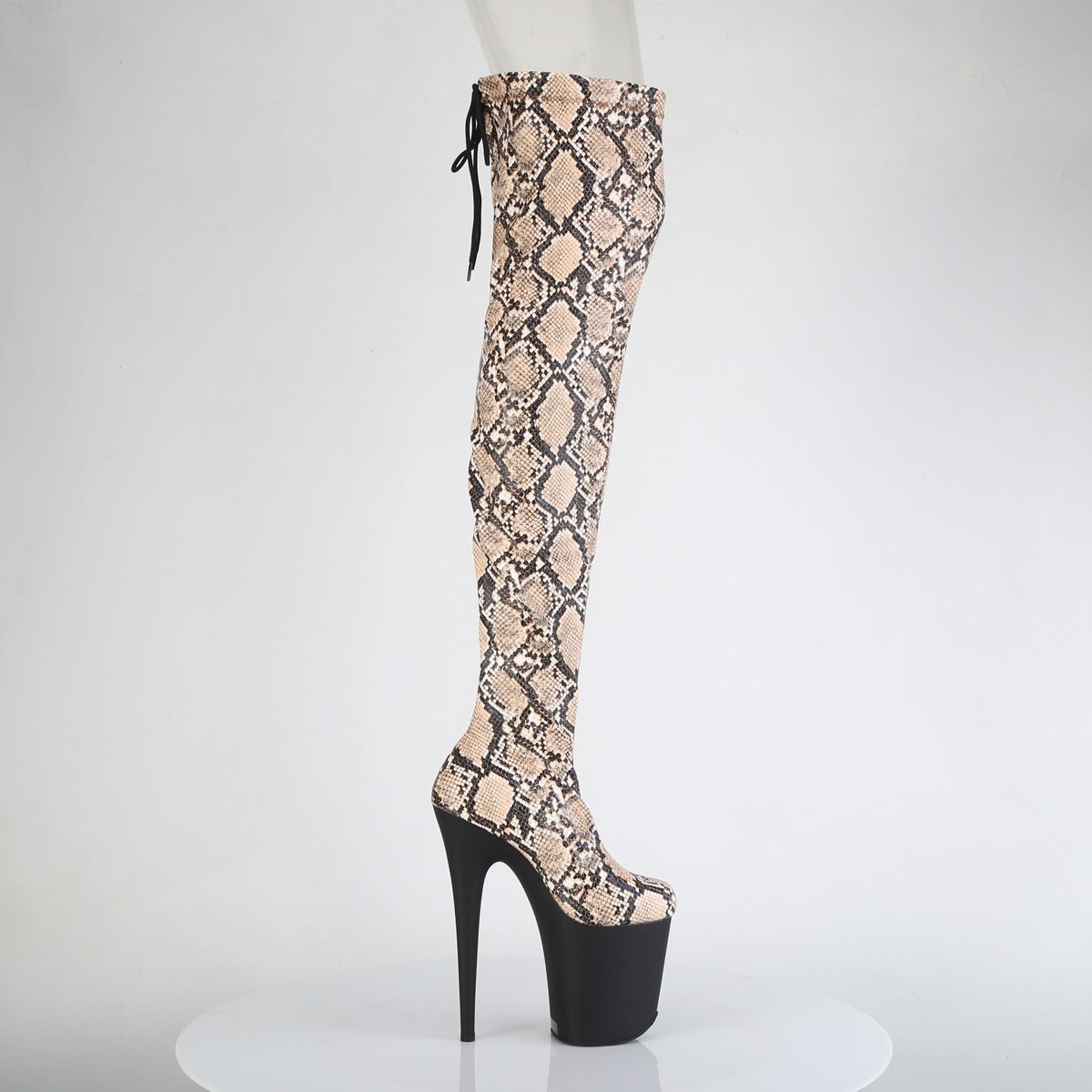 Pleaser Women's Platform Shoes FLAMINGO-3008SP-BT Tan-Brown Snake Print/Blk Matte