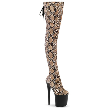 Pleaser Women's Platform Shoes FLAMINGO-3008SP-BT Tan-Brown Snake Print/Blk Matte
