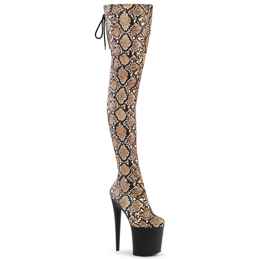 Pleaser Women's Platform Shoes FLAMINGO-3008SP-BT Tan-Brown Snake Print/Blk Matte