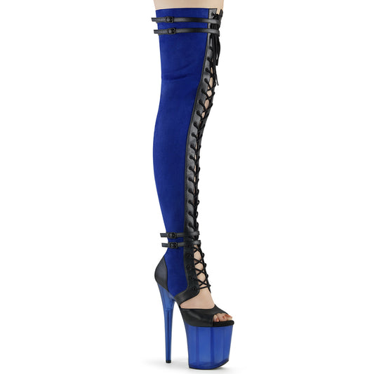 Pleaser  Boots FLAMINGO-3027 Blue Faux Suede-Blk Faux Leather/Frosted Blue