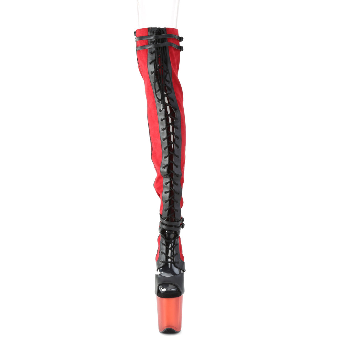 Pleaser Bottes pour femmes FLAMINGO-3027 Faux Suisse rouge-Blk Cuir Faux / Rouge givré