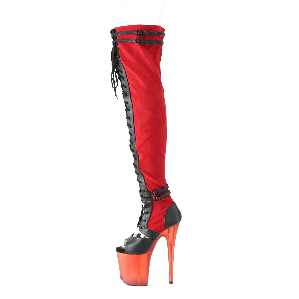 Pleaser Bottes pour femmes FLAMINGO-3027 Faux Suisse rouge-Blk Cuir Faux / Rouge givré