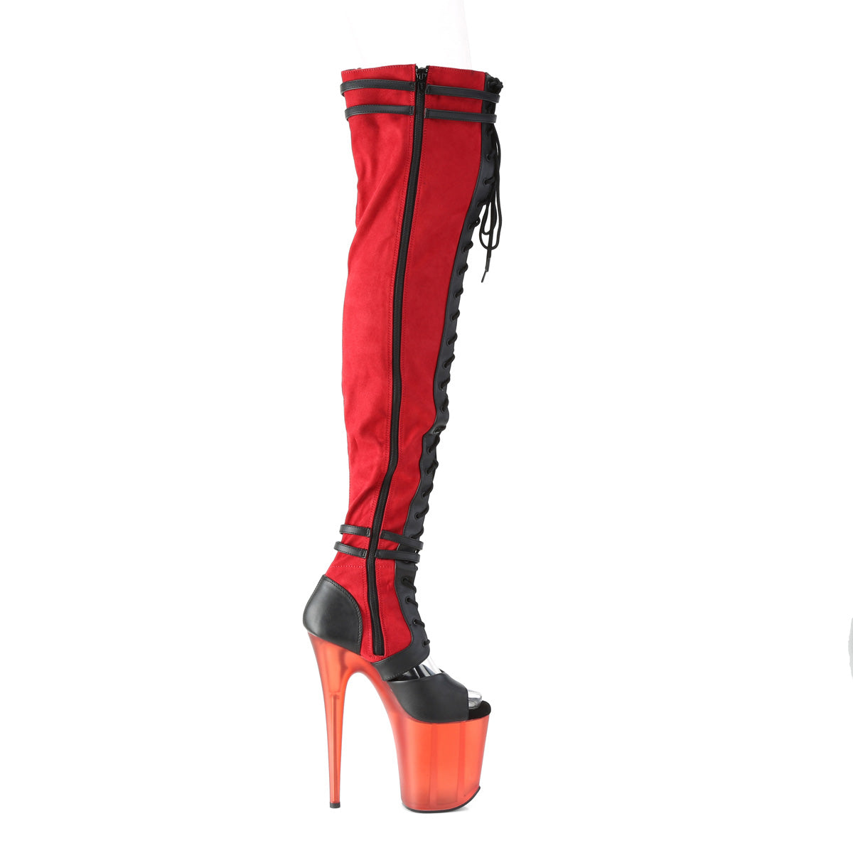 Pleaser Bottes pour femmes FLAMINGO-3027 Faux Suisse rouge-Blk Cuir Faux / Rouge givré
