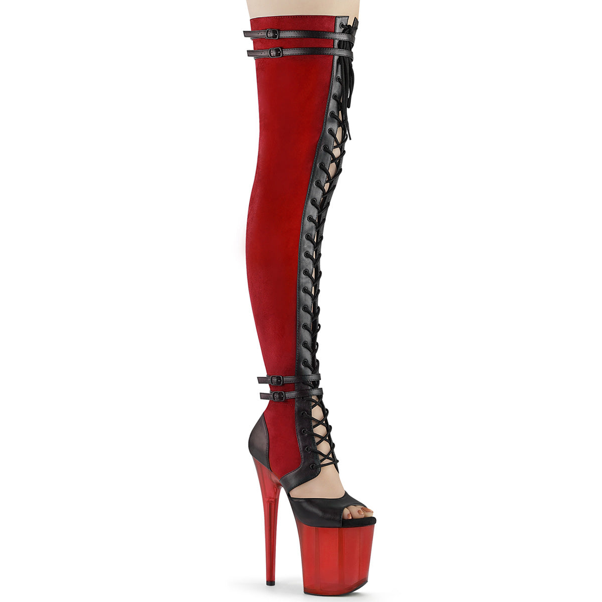 Pleaser Bottes pour femmes FLAMINGO-3027 Faux Suisse rouge-Blk Cuir Faux / Rouge givré