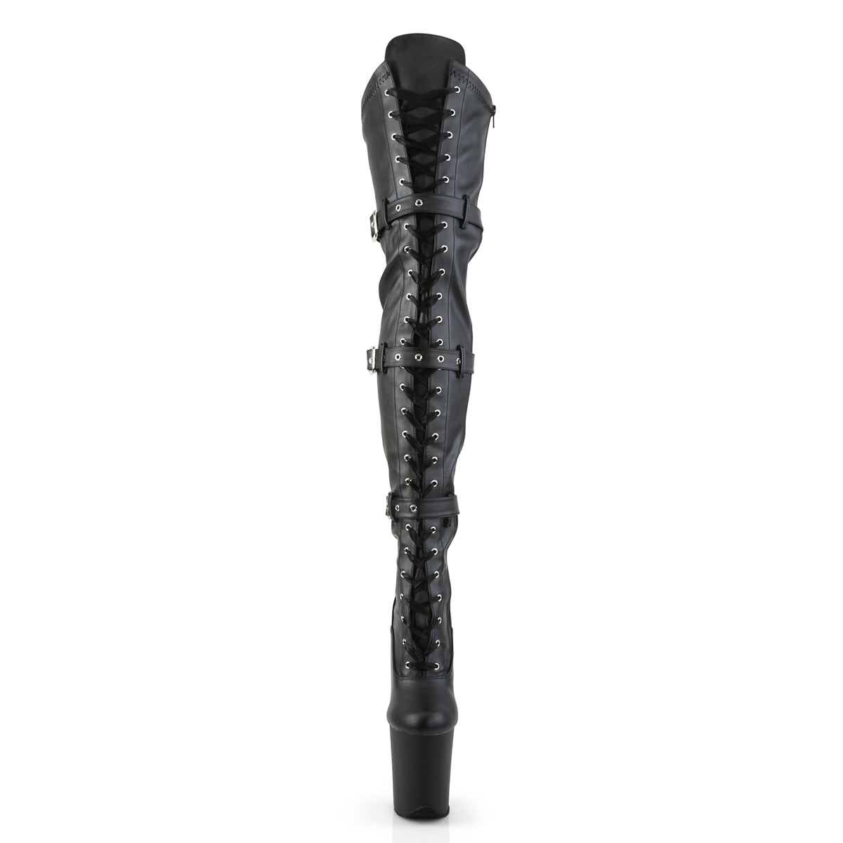 Pleaser Bottes pour femmes FLAMINGO-3028 BLK STR FAUX CUIR / BLK MATTE