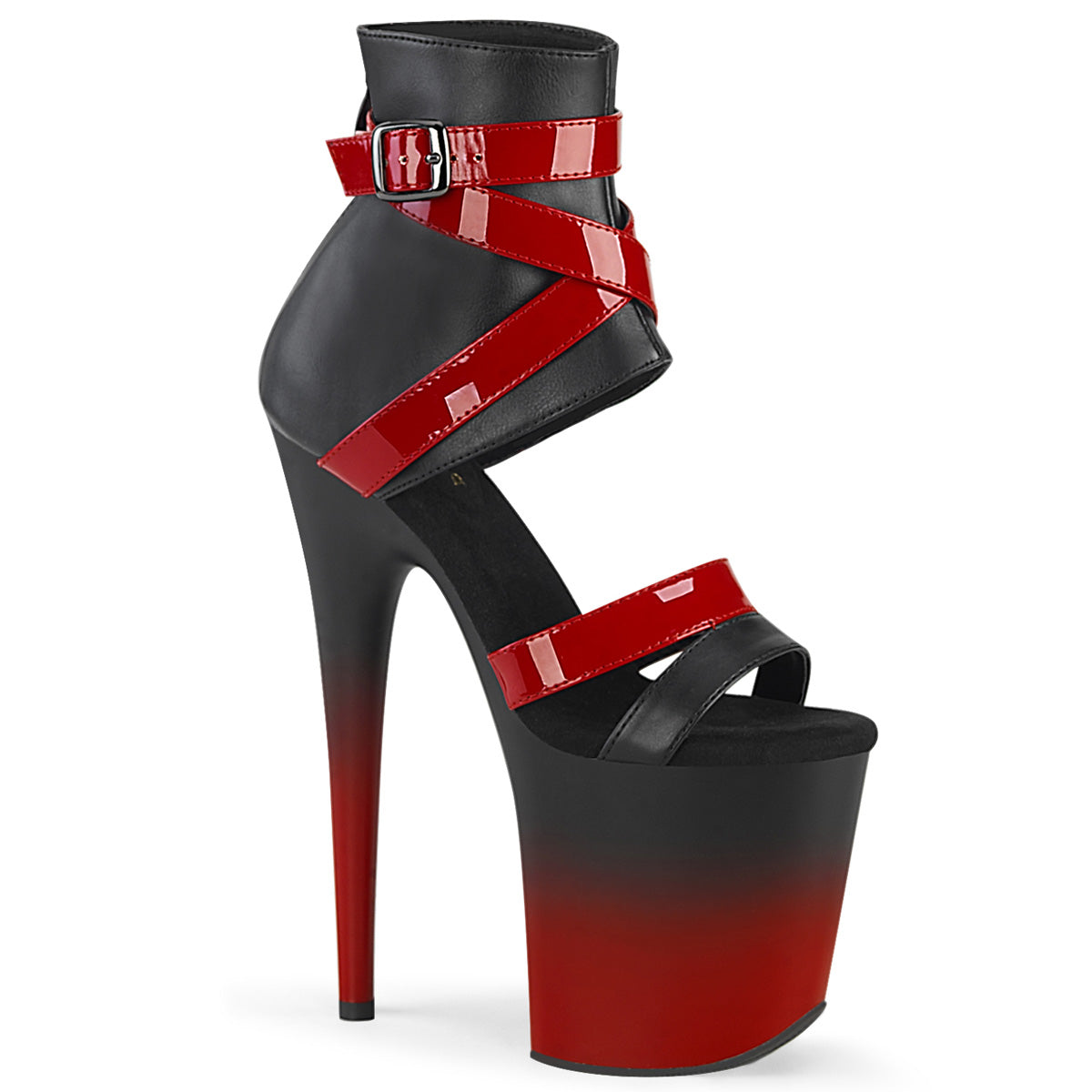 Pleaser Sandales pour femmes FLAMINGO-800-15 BLK FAUX CUIR-ROUGE PAT / BLK-RED MATTE