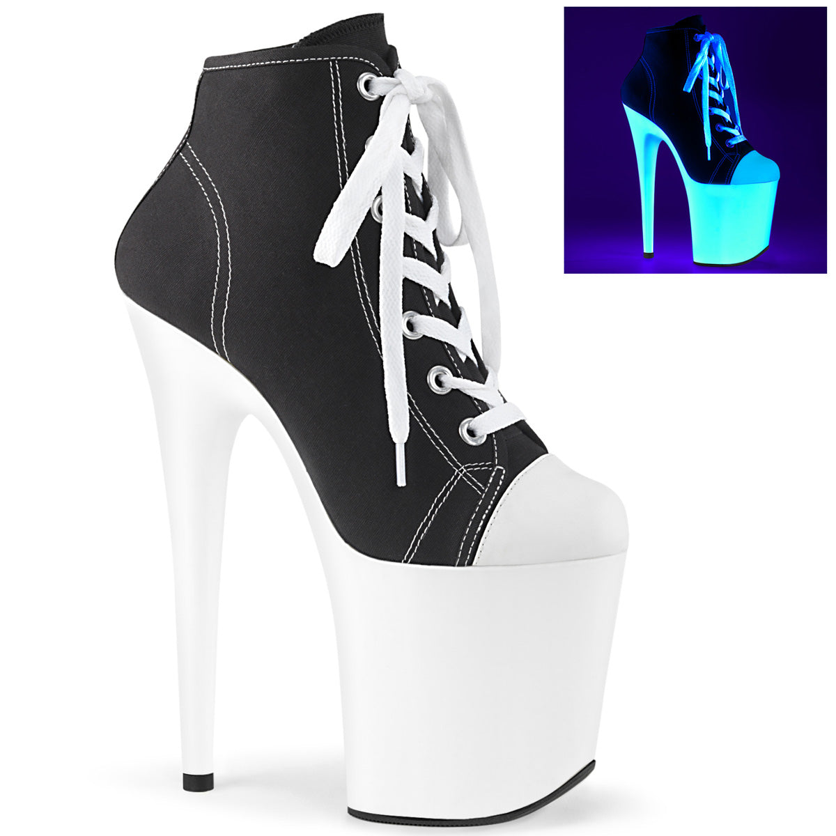 Pleaser Bottines pour femmes FLAMINGO-800SK-02 BLK Toile / Néon Blanc