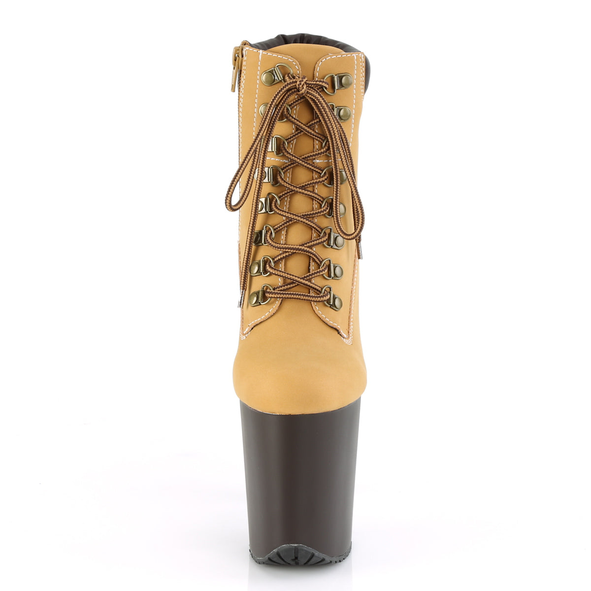 Pleaser Womens Ankle Boots FLAMINGO-800TL-02 Tan Nubuck Faux Leather/D. Brown Matte