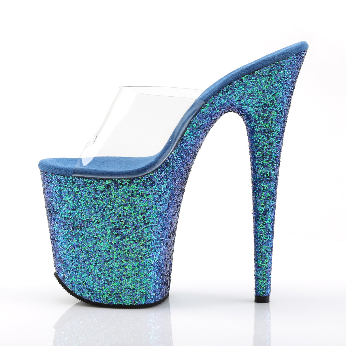 Pleaser Womens Sandals FLAMINGO-801LG Clr/Blue Holo Glitter
