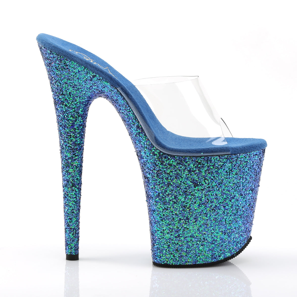 Pleaser Womens Sandals FLAMINGO-801LG Clr/Blue Holo Glitter