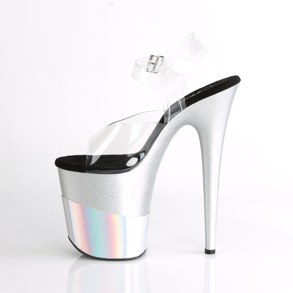 Pleaser Sandales pour femmes FLAMINGO-808-2HGM CLR / SLV Glitter-Hologramme