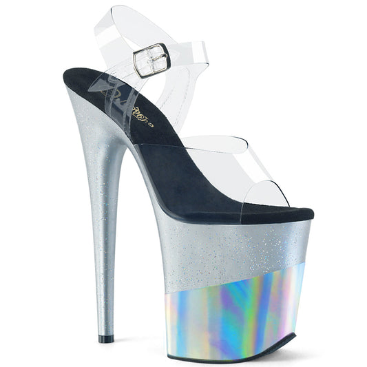 Pleaser Sandales pour femmes FLAMINGO-808-2HGM CLR / SLV Glitter-Hologramme
