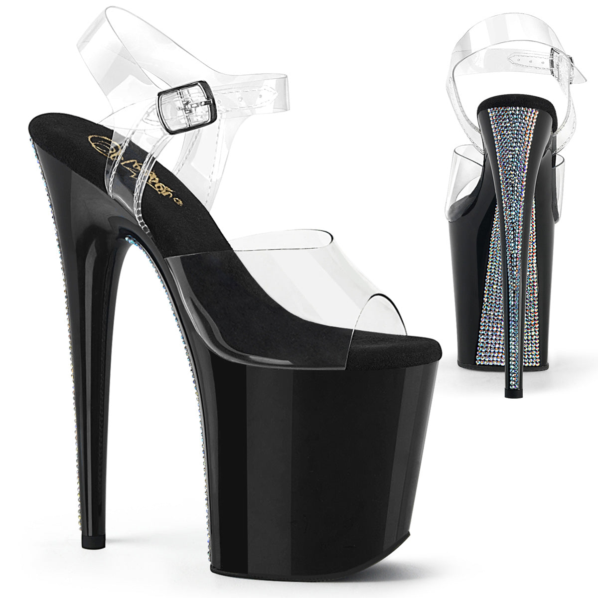 Pleaser  Des sandales FLAMINGO-808CRS-2 CLR / BLK-SLV RS