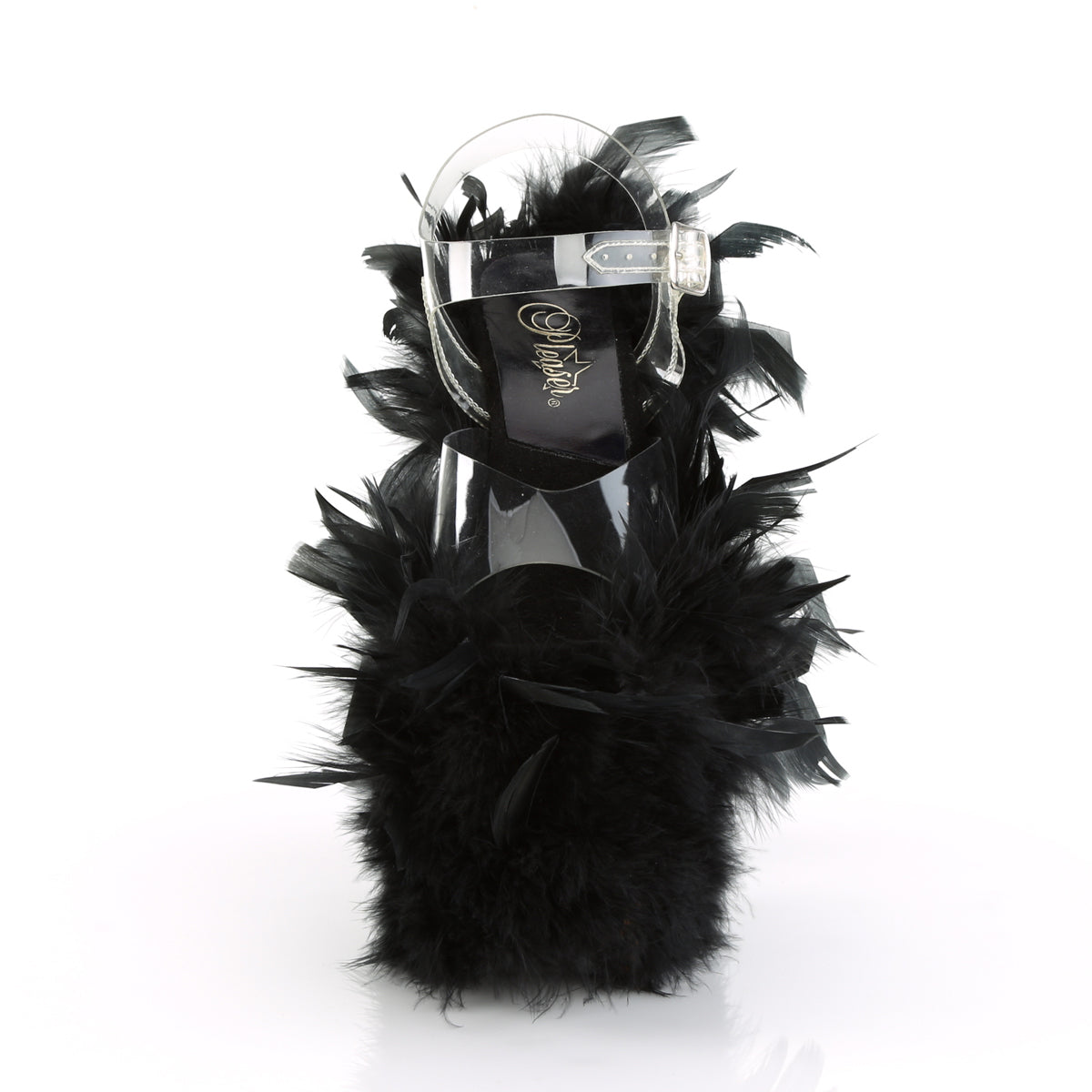 Pleaser Sandales pour femmes FLAMINGO-808F CLR / BLK Marabou Feather