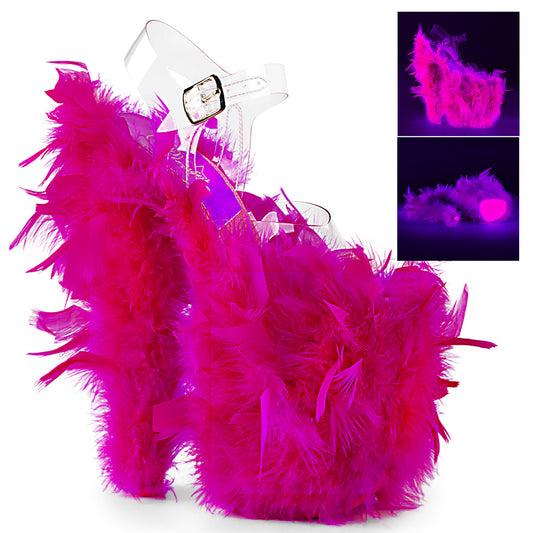 Pleaser Sandales pour femmes FLAMINGO-808F CLR / NEON H. PLASH PINK MARABOU