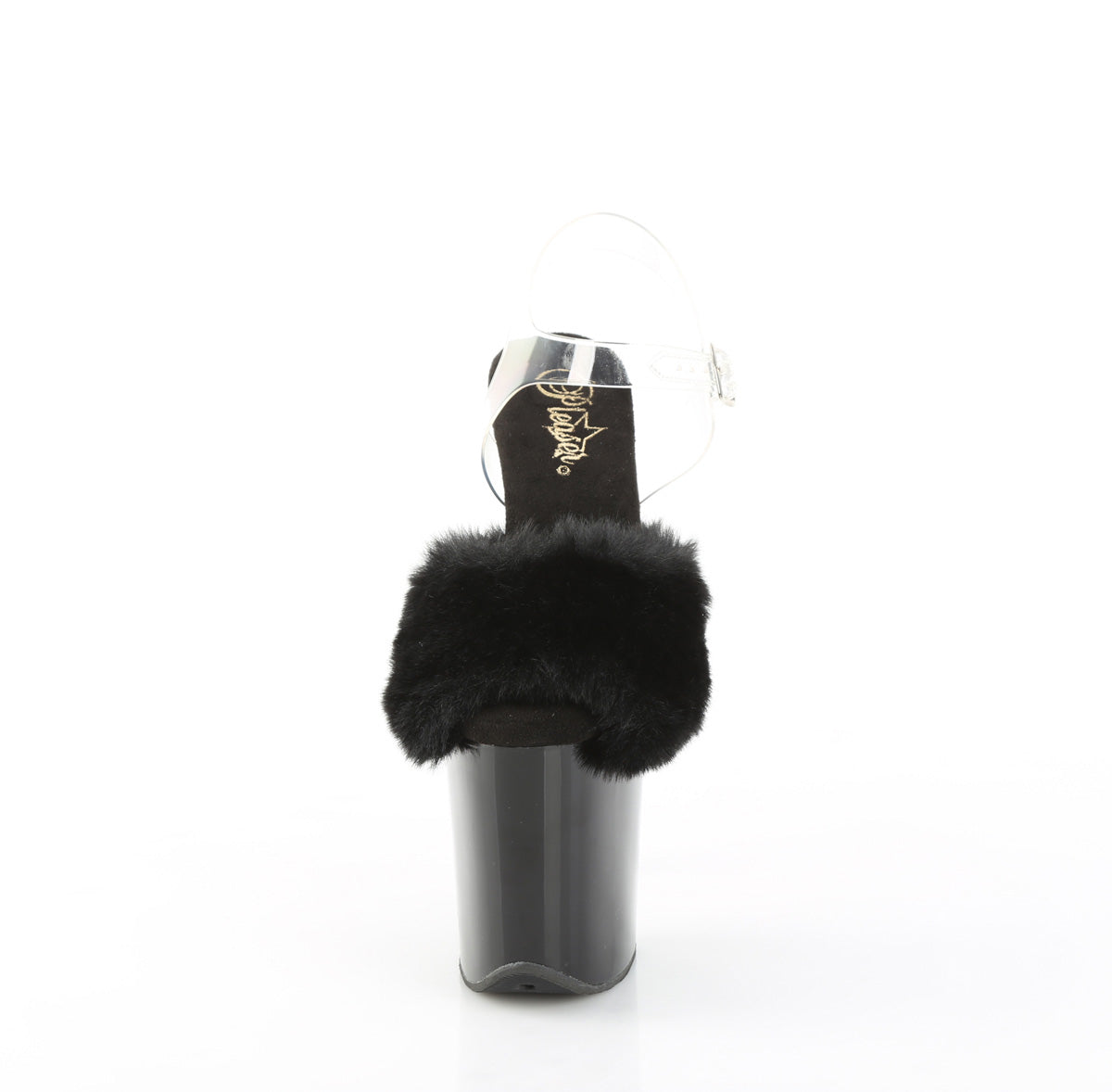 Pleaser Women's Platform Shoes FLAMINGO-808FUR Blk Faux Fur-Clr TPU/Blk