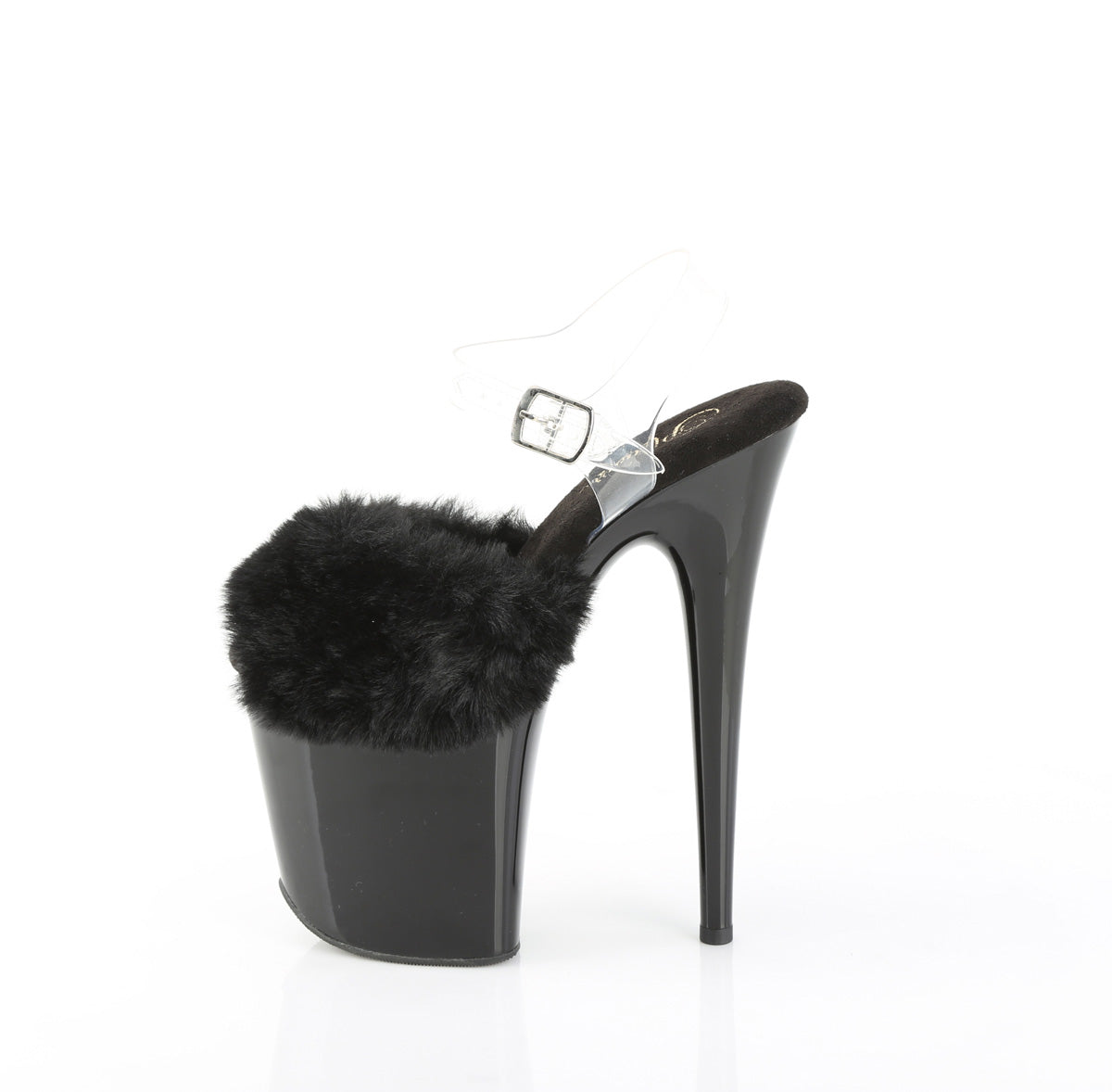 Pleaser Women's Platform Shoes FLAMINGO-808FUR Blk Faux Fur-Clr TPU/Blk