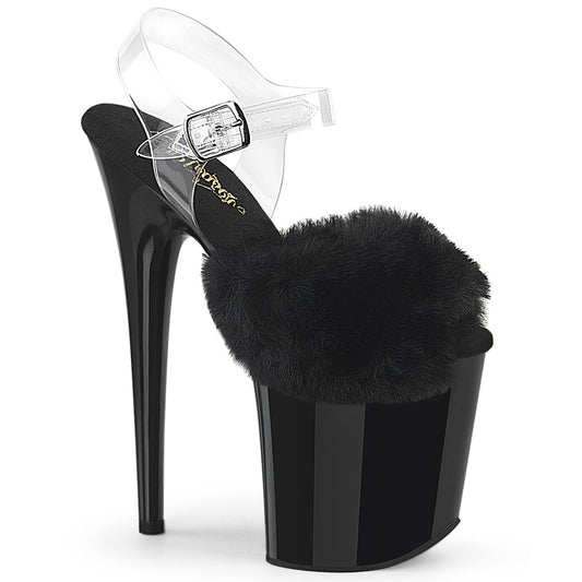 Pleaser Women's Platform Shoes FLAMINGO-808FUR Blk Faux Fur-Clr TPU/Blk