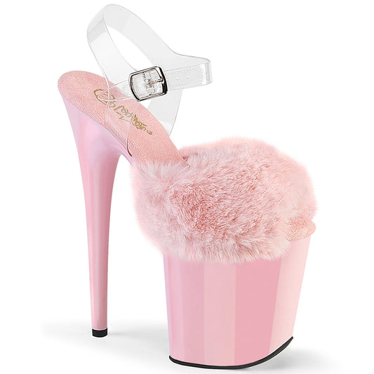 Pleaser Women's Platform Shoes FLAMINGO-808FUR B. Pink Faux Fur-Clr TPU/B. Pink