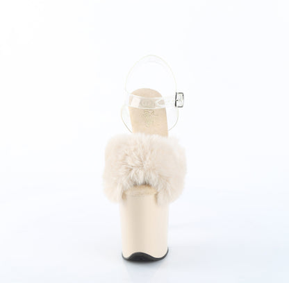 Pleaser Women's Platform Shoes FLAMINGO-808FUR Cream Faux Fur-Clr TPU/Cream