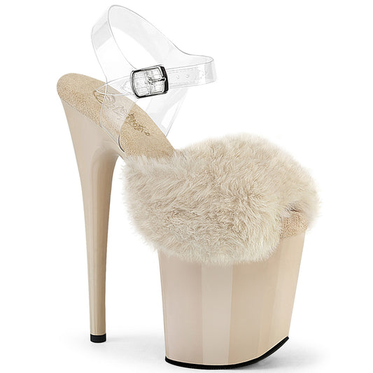 Pleaser Women's Platform Shoes FLAMINGO-808FUR Cream Faux Fur-Clr TPU/Cream