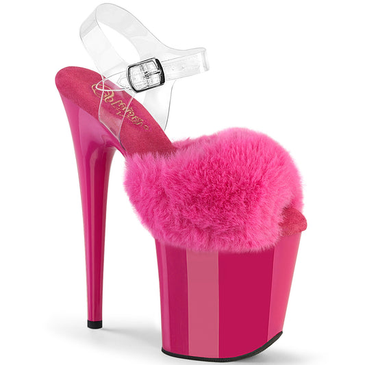Pleaser Women's Platform Shoes FLAMINGO-808FUR Fuchsia Faux Fur-Clr TPU/Fuchsia